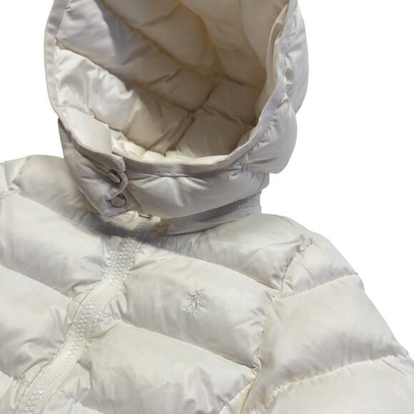 Polo Ralph Lauren Girls Down Puffer Hoodie Jacket Youth Size 5 White Pony - Picture 4 of 11
